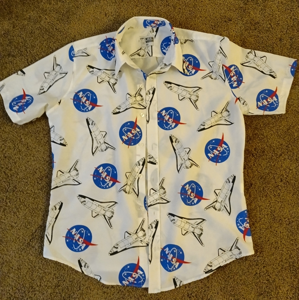 Nasa button down , medium, white and blue